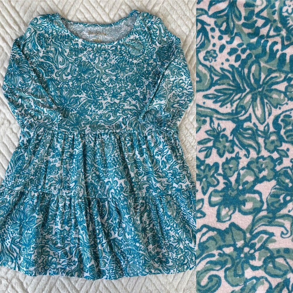 Lilly Pulitzer Girls Size 4 Took Me By Sunrise Blue Floral Tiered Dress